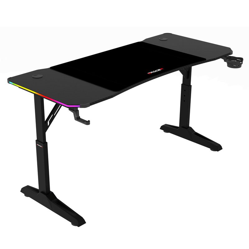 Pevný herný stôl 140x60cm, RGB LED, nastaviteľná výška, melamín, carbon, LT-H1214 BK