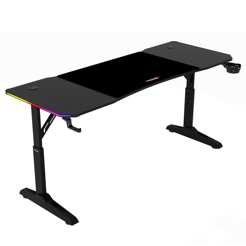 Pevný herný stôl 160x60cm, RGB LED, nastaviteľná výška, melamín, carbon, LT-H1216 BK