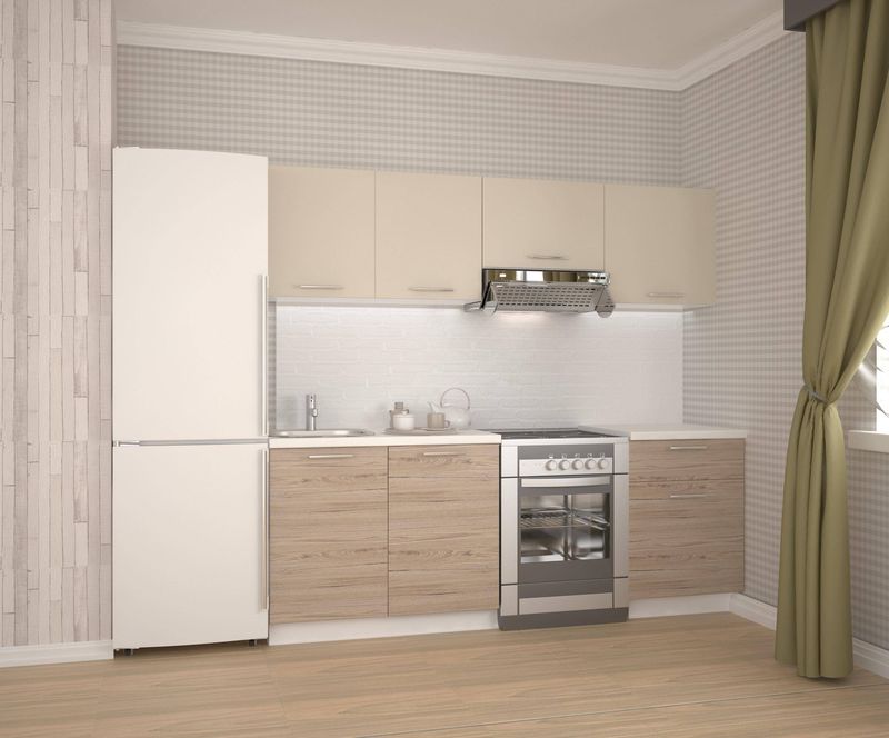 Moderná kuchynská linka, 220 cm, biela, béžová, dub san marino, KATIA