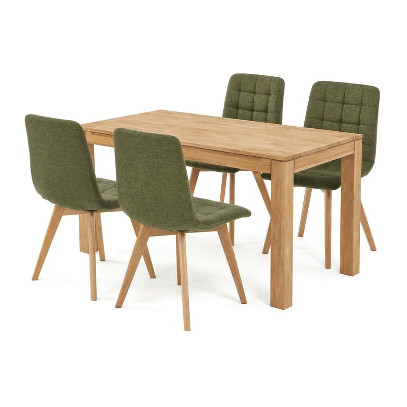 Jedálenský set so 4 stoličkami Deneb, 140x80cm, zelená, masív dub, ASE-1040 GRN2