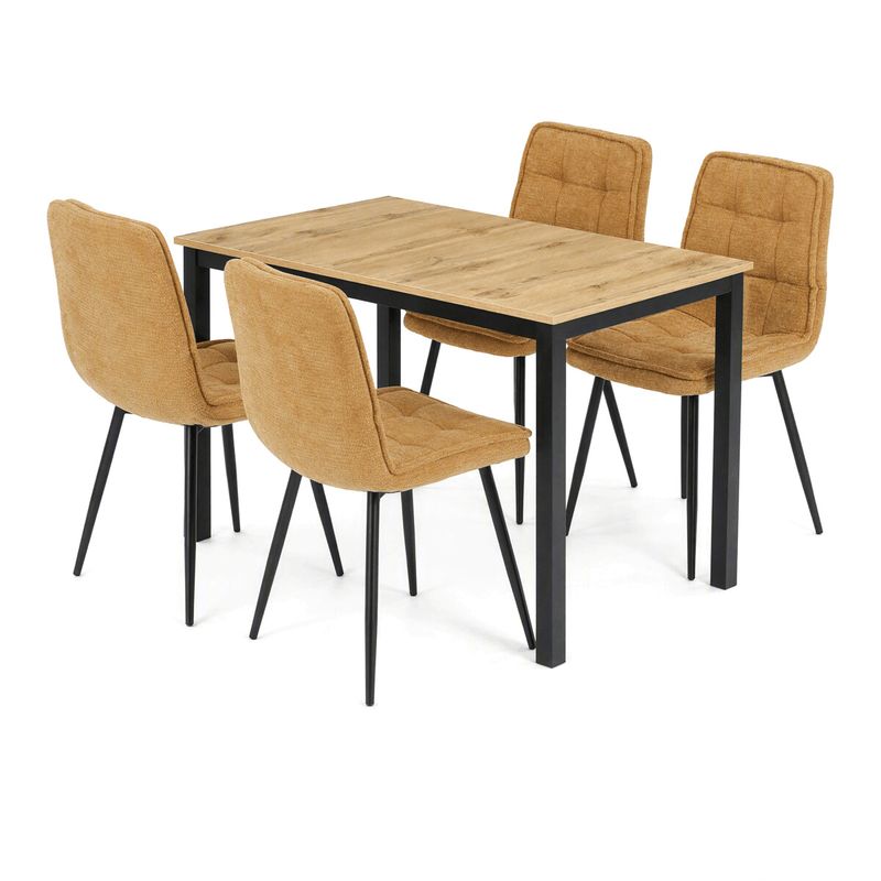 Jedálenský set so 4 stoličkami Leonis, 110x70cm, žltý, MDF divoký dub, ASE-1043 YEL2