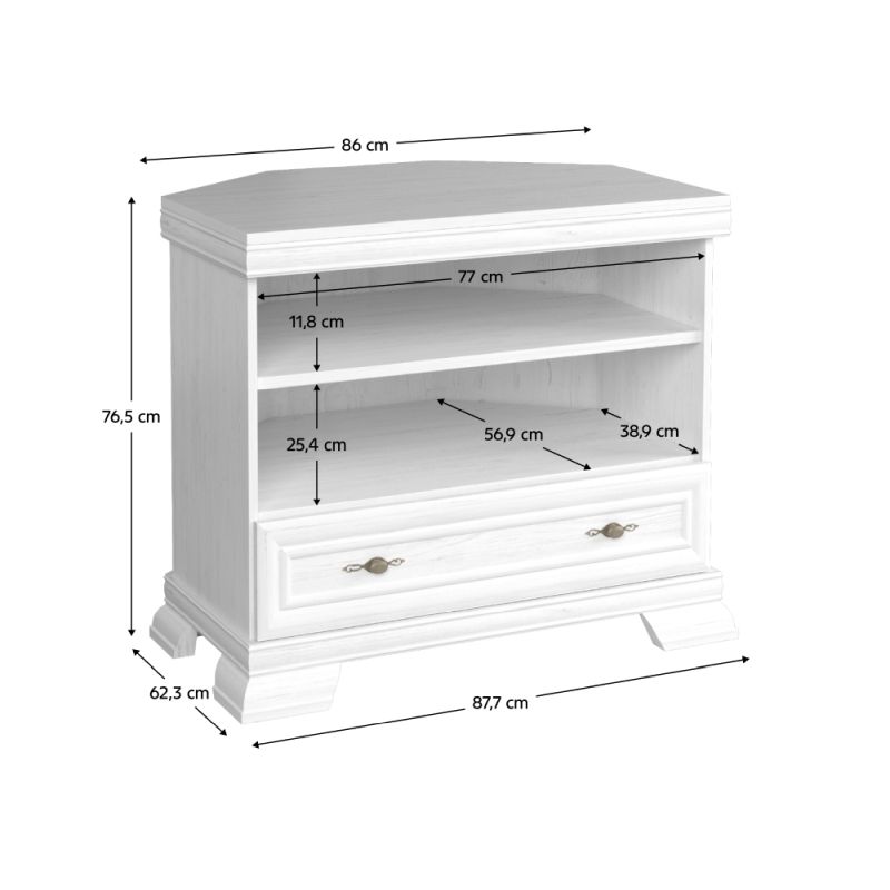 Rohový TV stolík, 88cm, sosna andersen, KORA KRTN