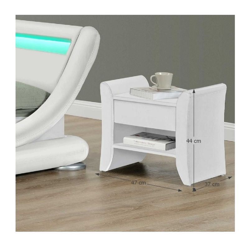 Nočný stolík, 47cm, ekokoža, biela, BOLTON
