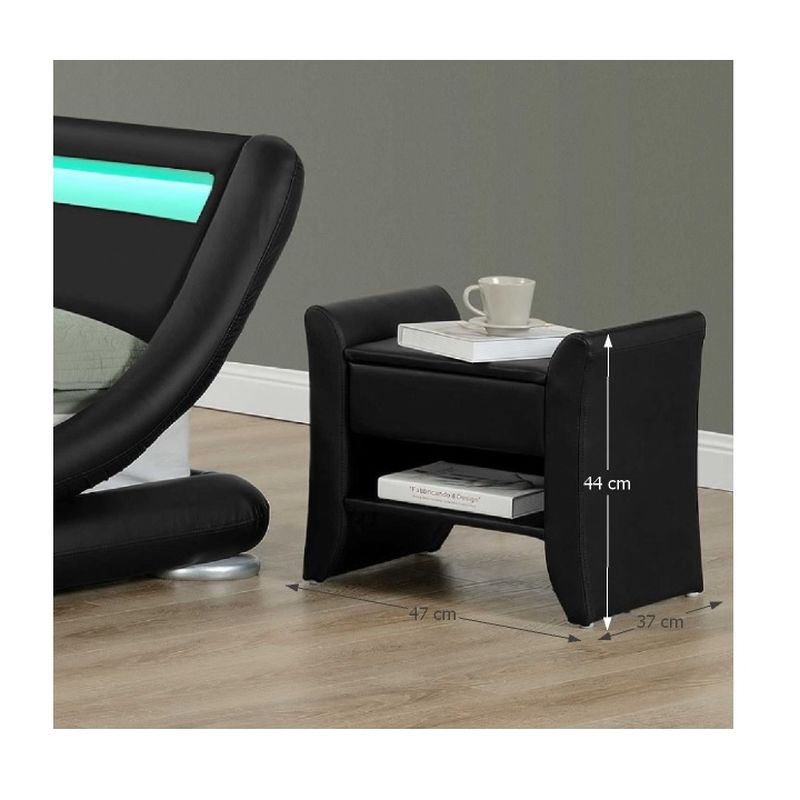 Nočný stolík, 47cm, ekokoža, čierna, BOLTON