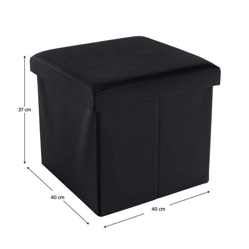 Skladací taburet, 40cm, ekokoža čierna, TELA NEW
