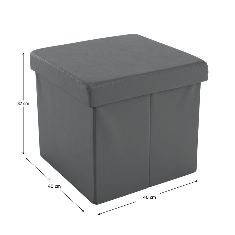 Skladací taburet, 40cm, ekokoža sivá, TELA NEW