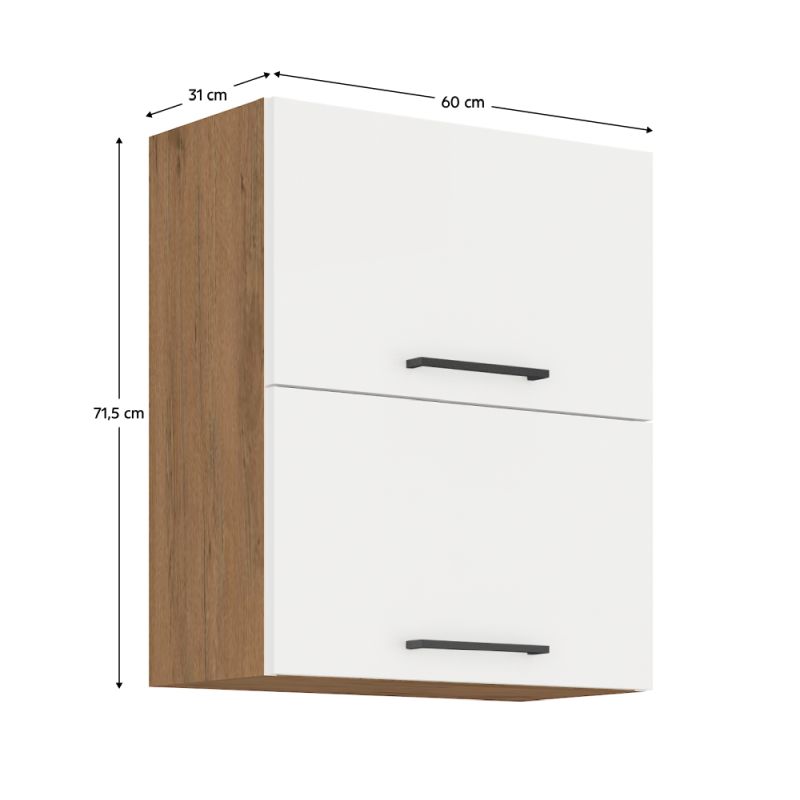 Horná skrinka, 60cm, biely lesk, dub lancelot, VEGA 60 GU-72 2F