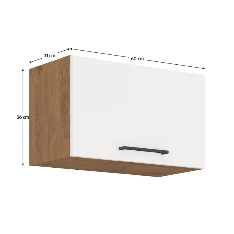 Horná skrinka, 60cm, biely lesk, dub lancelot, VEGA 60 GU-36 1F