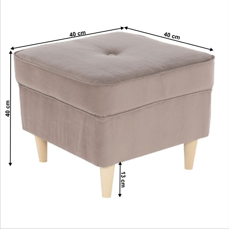 Moderný taburet, 40cm, látka béžovosivá, drevo buk, RUFINO 3 NEW