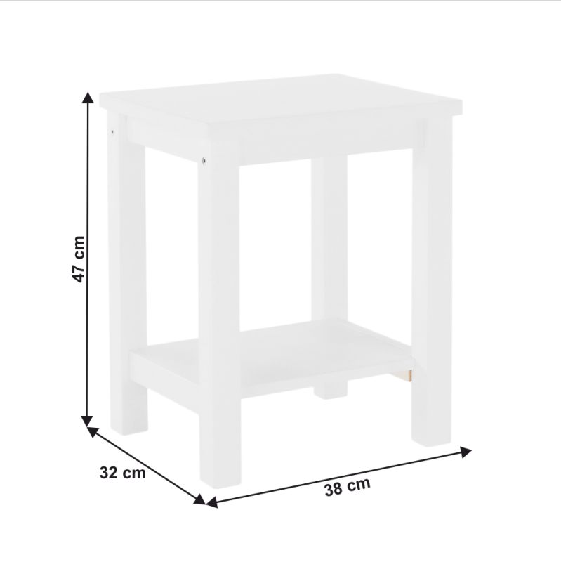 Nočný stolík, 38cm, masív, biely, FOSIL