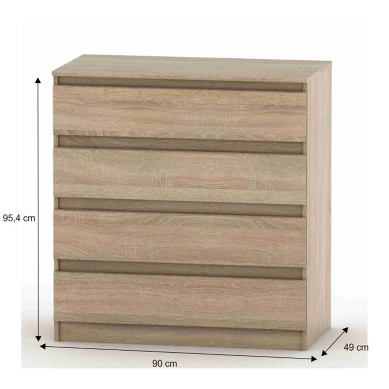 Komoda, 90cm, 4 šuplíková, dub sonoma, HANY NEW 004