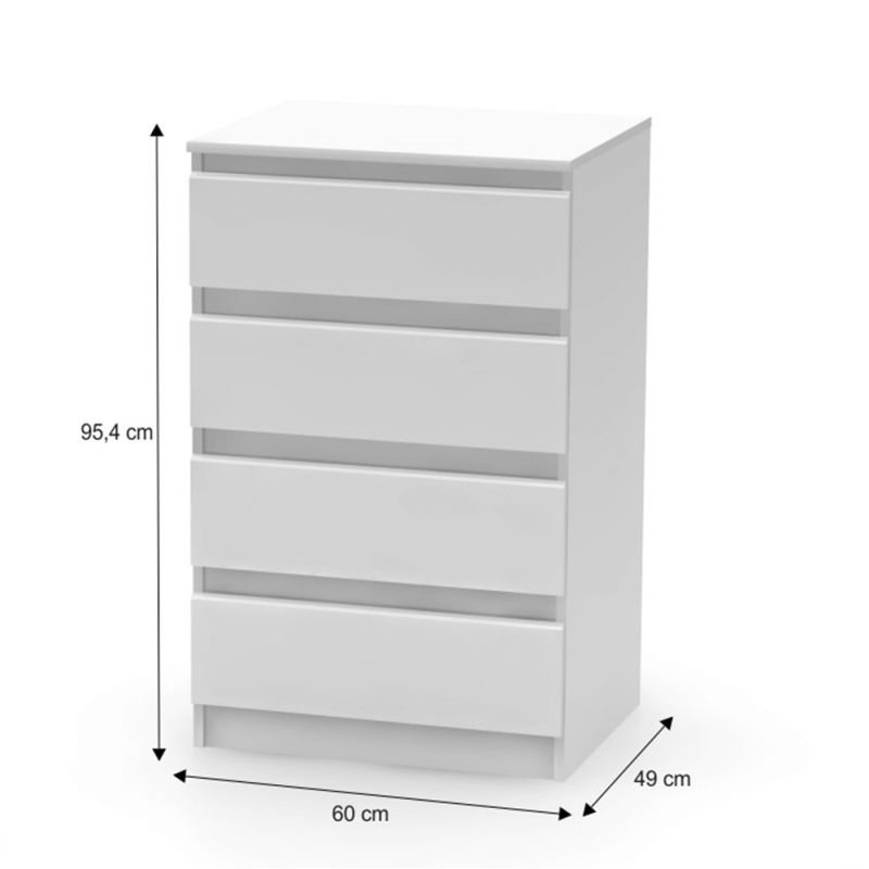 Komoda, 60cm, 4 šuplíková, biela, HANY NEW 014