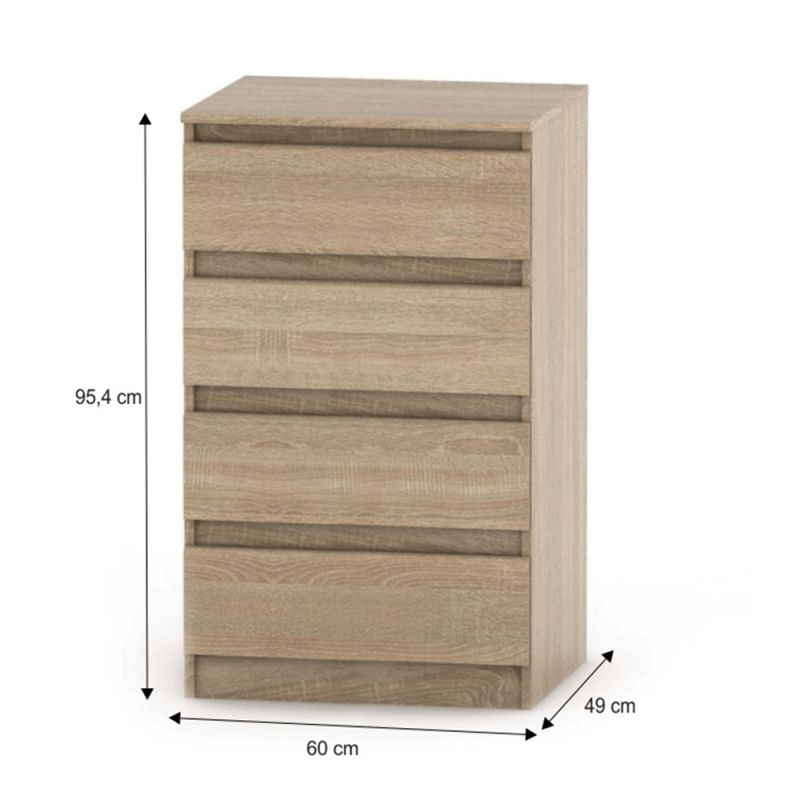 Komoda, 60cm, 4 šuplíková, dub sonoma, HANY NEW 014