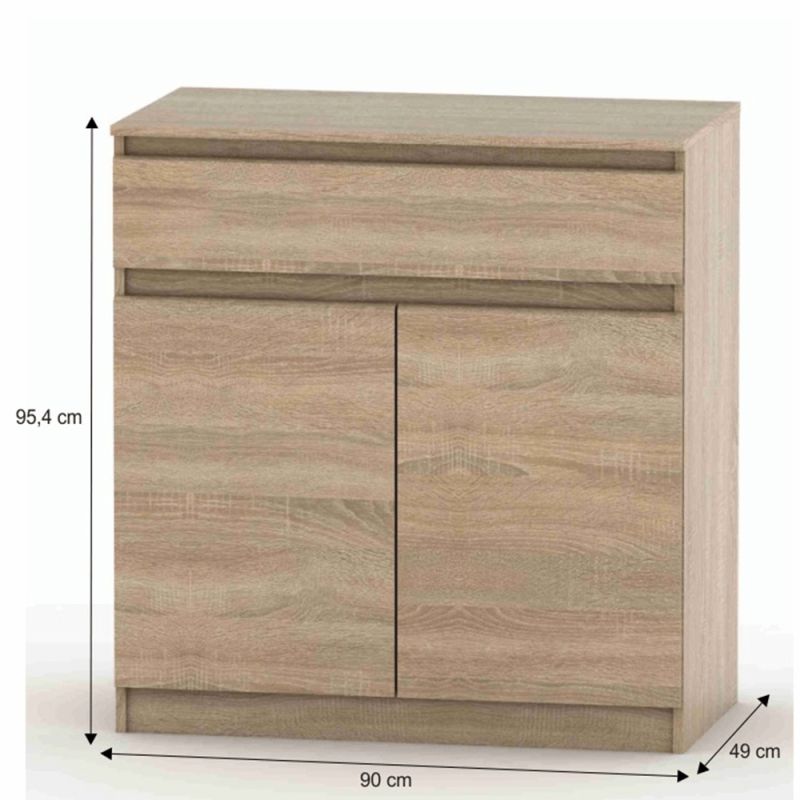 Komoda, 90cm, kombinovaná, dub sonoma, HANY NEW 007