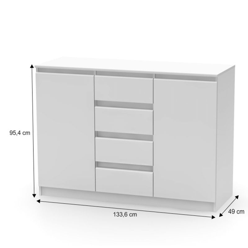 Komoda, 133cm, kombinovaná, biela, HANY NEW 010