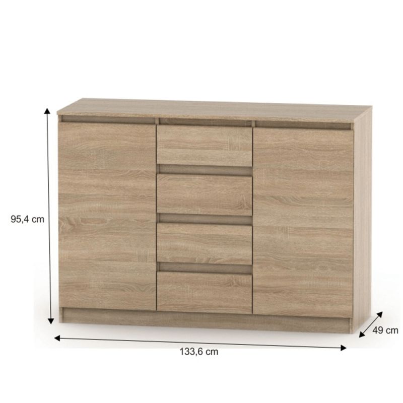 Komoda, 133cm, kombinovaná, dub sonoma, HANY NEW 010
