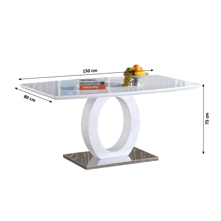 Jedálenský stôl, 150x80cm, MDF, biely lesk, ZARNI