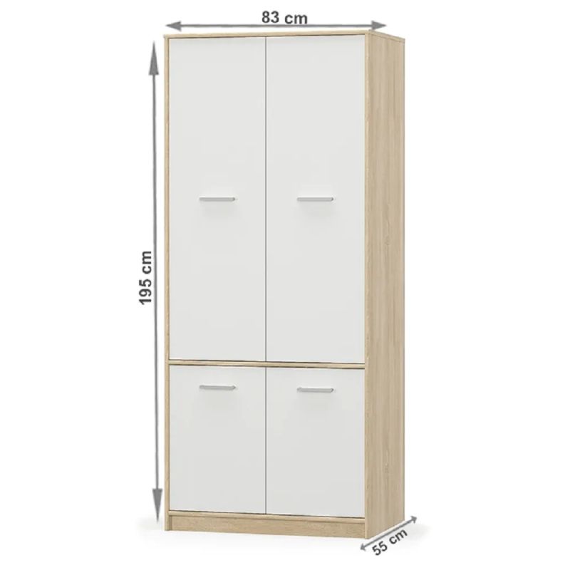 Skriňa, 83cm, kombinovaná, biela, dub sonoma, TEYO