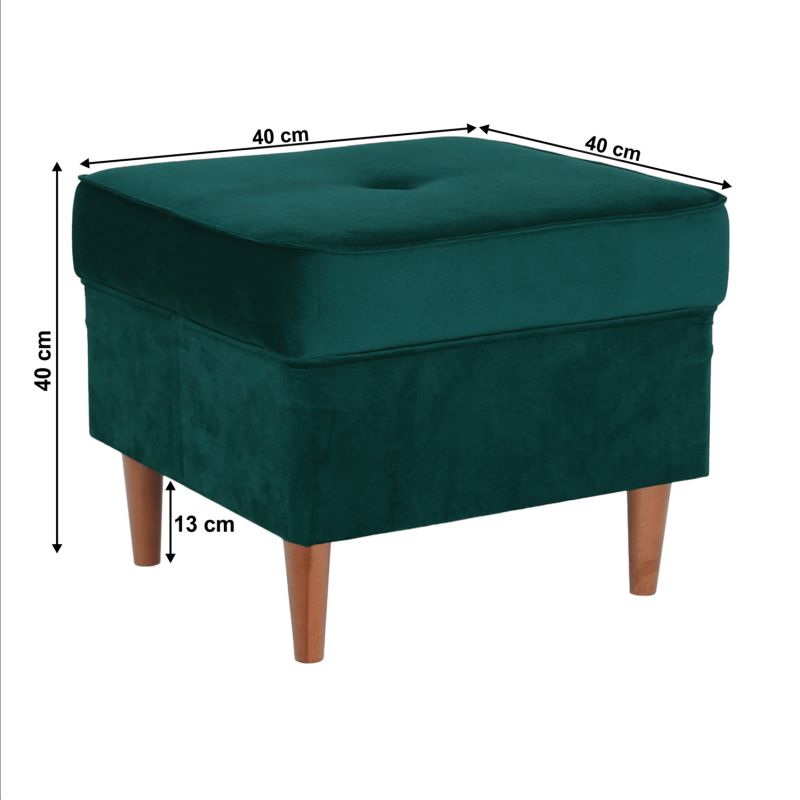 Moderný taburet, 40cm, látka zelená, drevo orech, RUFINO 3 NEW