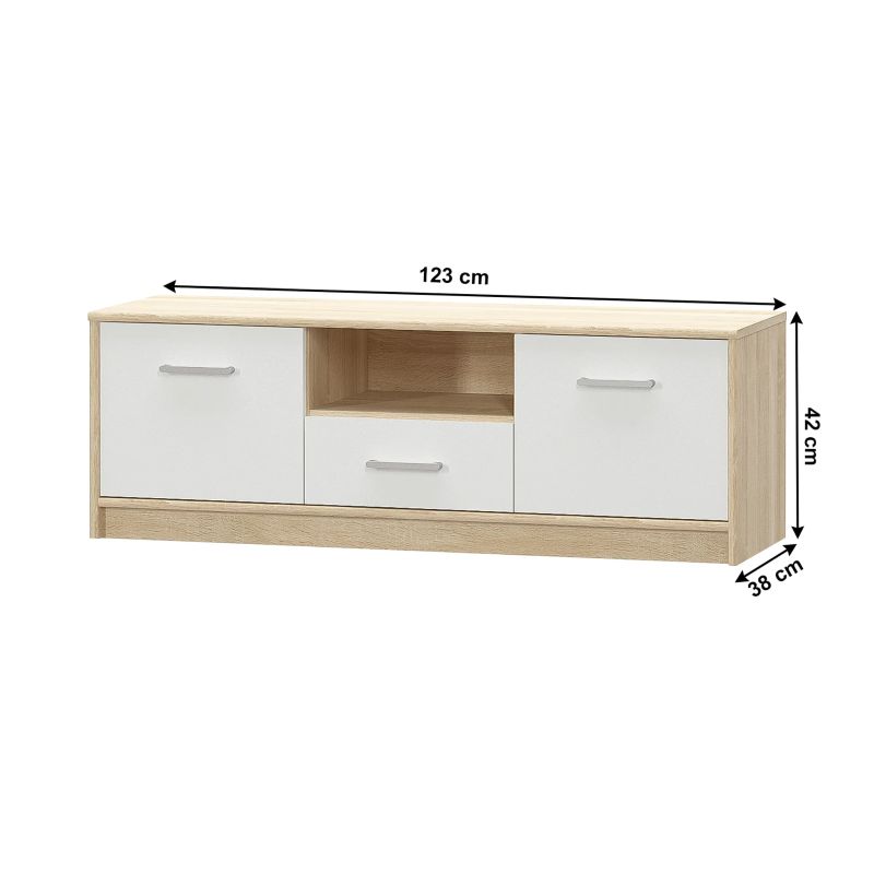 RTV stolík, 123cm, biely, dub sonoma, TEYO 2D1S