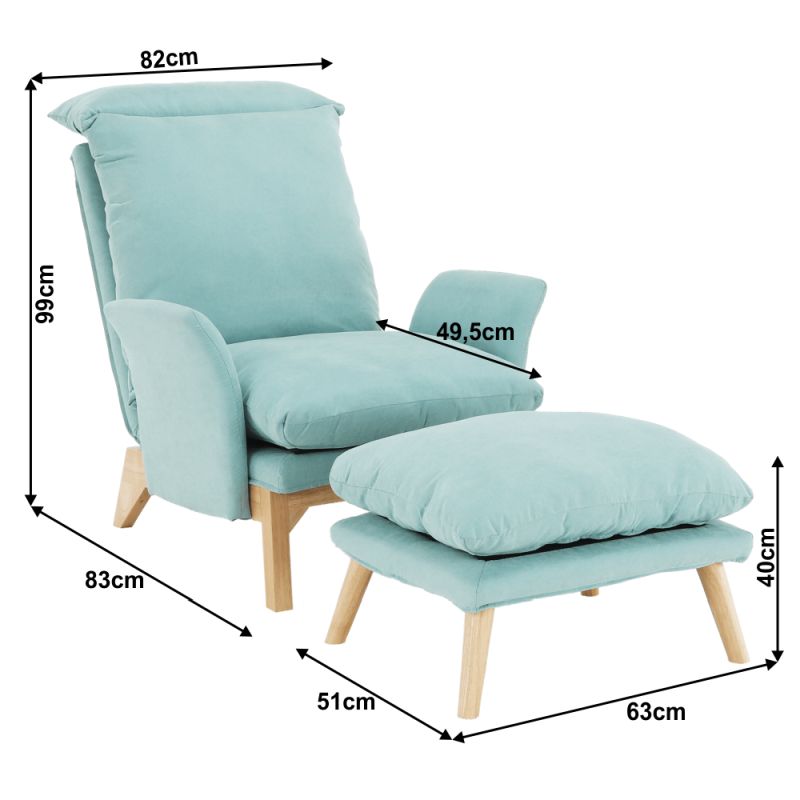 Kreslo s podnožou, prírodné drevo, mentolová látka, ZANDER