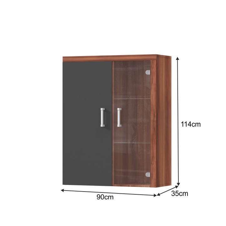 Závesná vitrína, 90cm, slivka, sivý grafit, CHERIS 4