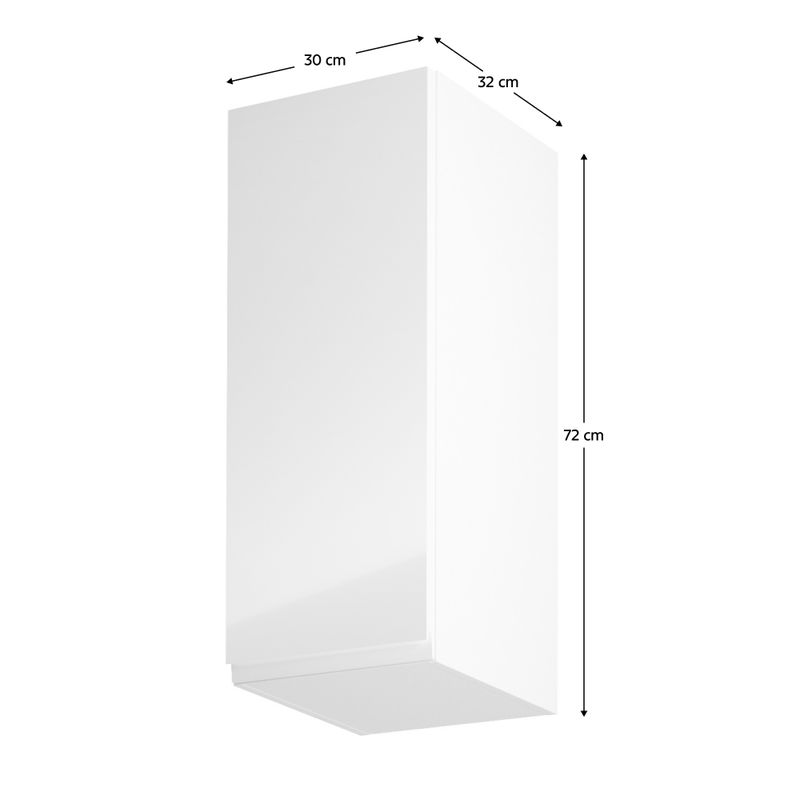 Horná skrinka, 30cm, biela, biely lesk, ľavá, AURORA G30
