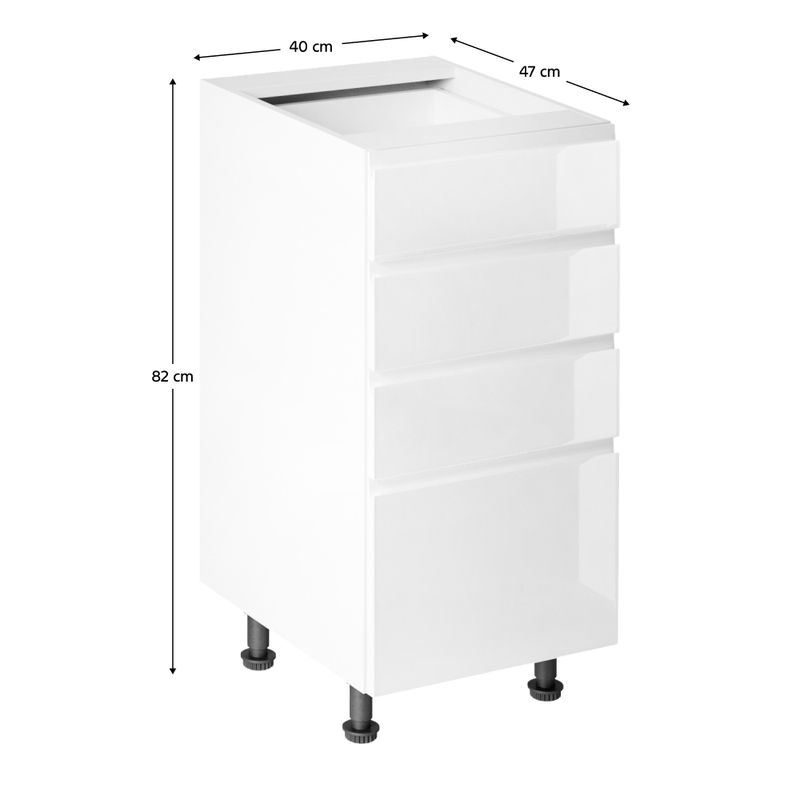 Spodná skrinka, 40cm, biela, biely lesk, AURORA D40S4