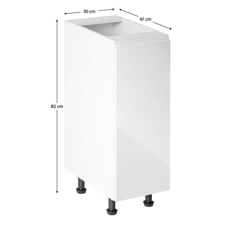 Spodná skrinka, 30cm, biela, biely lesk, pravá, AURORA D30