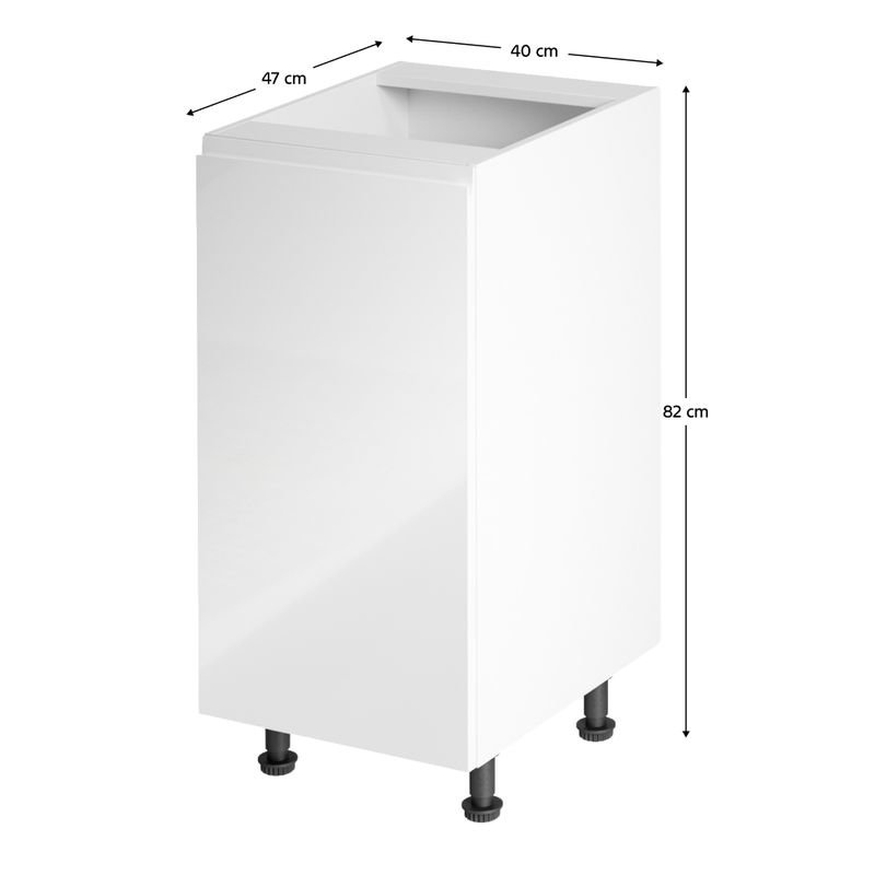 Spodná skrinka, 40cm, biela, biely lesk, ľavá, AURORA D40