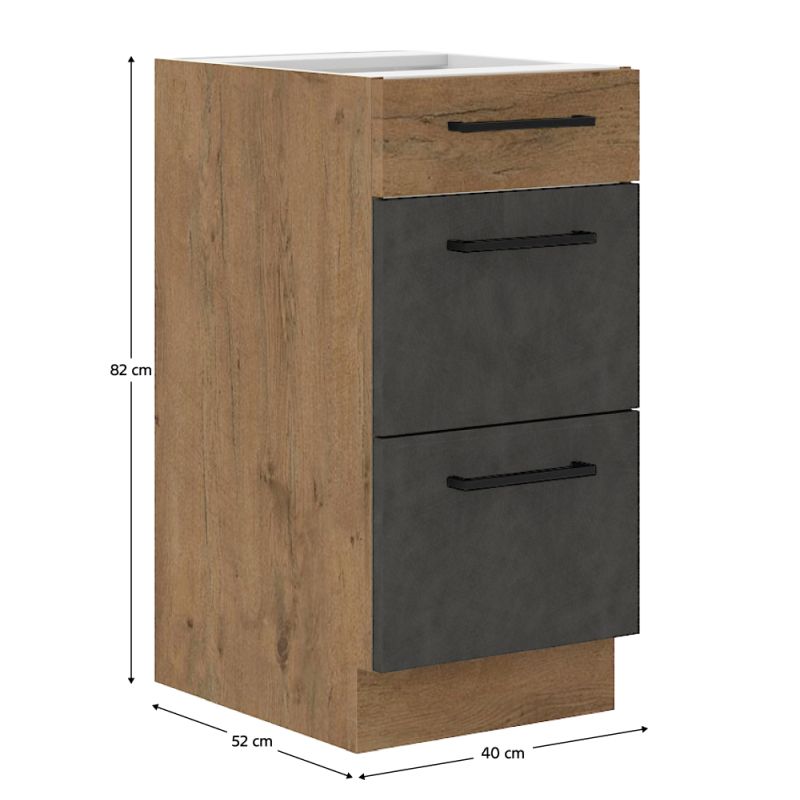 Spodná skrinka, 40cm, sivá, dub lancelot, VEGA 40 D 3S BB