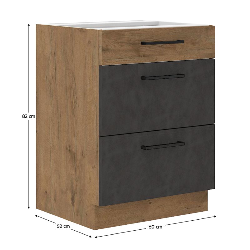 Spodná skrinka, 60cm, sivá, dub lancelot, VEGA 60 D 3S BB