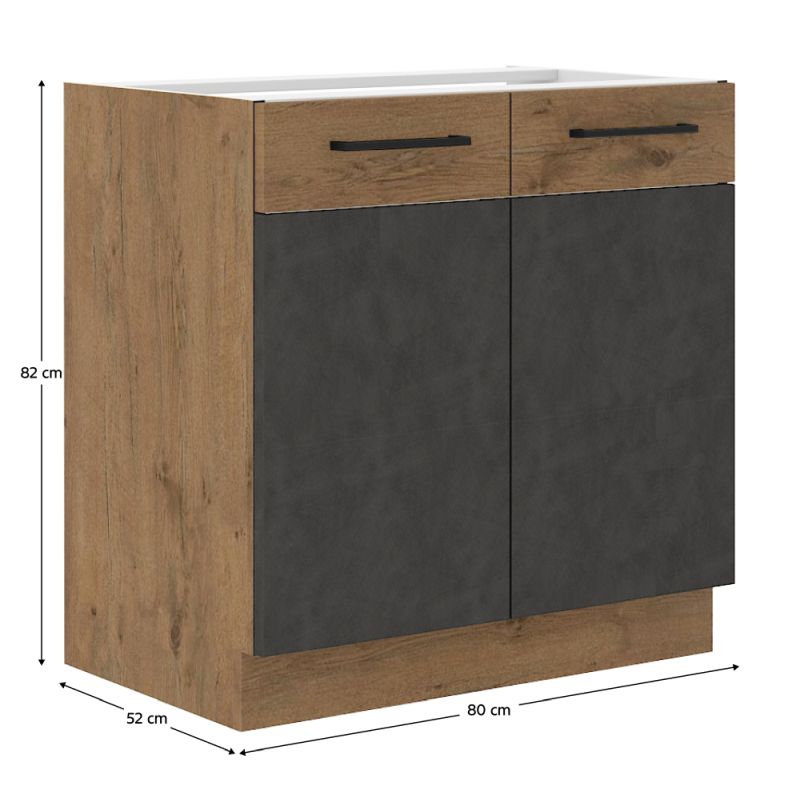 Spodná skrinka, 80cm, sivá, dub lancelot, VEGA 80 D 2F BB