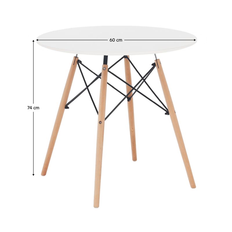 Jedálenský stôl, okrúhly 60cm, MDF, biely, buk, GAMIN NEW 60