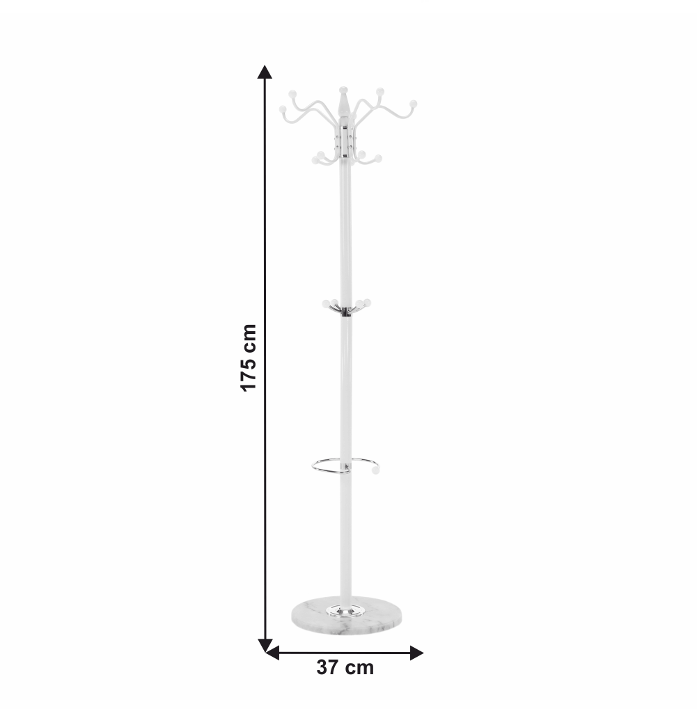 Vešiak, 175cm, biely, kov, ELOS
