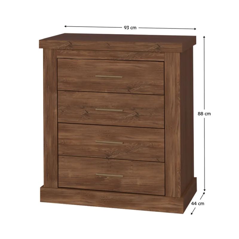 Komoda, 93cm, 4 zásuvková, dub stirling, HILARD AR13
