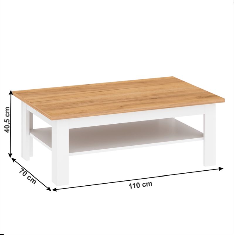 Konferenčný stolík, 110x70cm, biela alba, dub craft zlatý, LANZETTE T