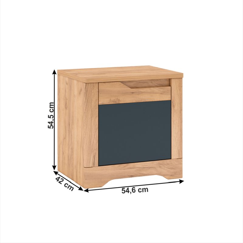 Nočný stolík, 55cm, dub craft zlatý, grafit sivý, ľavý, FIDEL X1