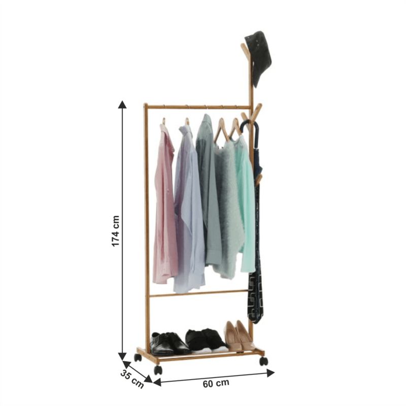 Pojazdný vešiak, prírodný, bambus, šírka 60cm, VIKIR TYP 1