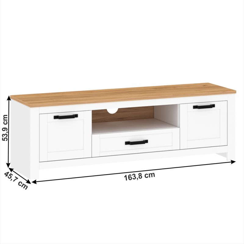 RTV stolík, 164cm, biela alba, dub craft zlatý, LANZETTE B