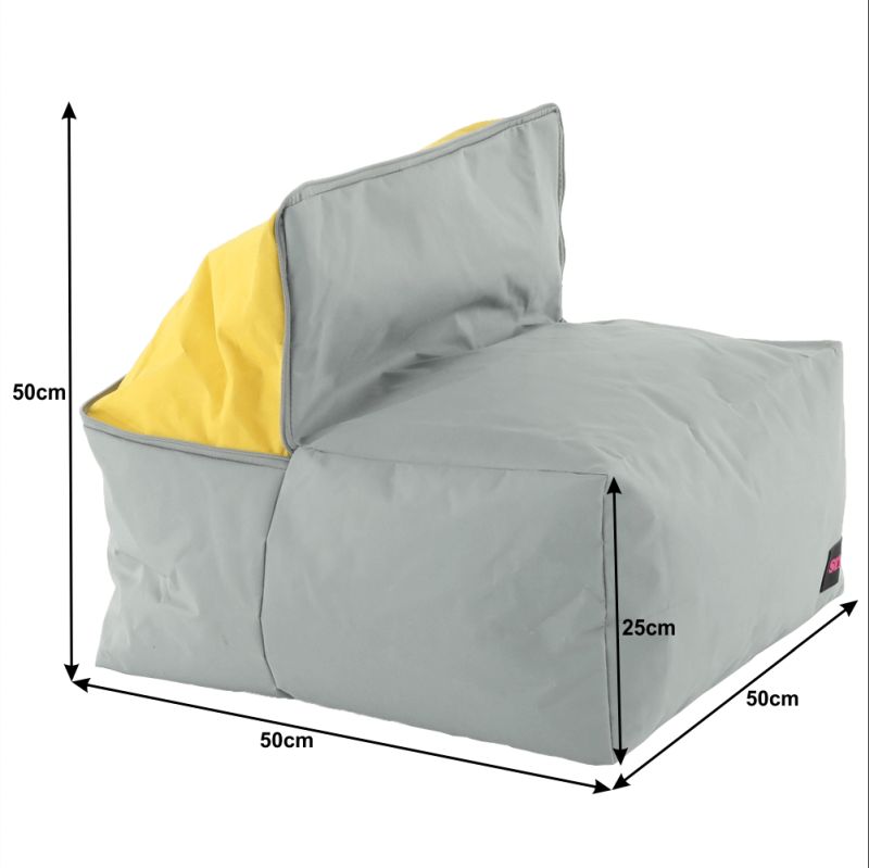 Sedací vak, 50cm, sivý, žltý, látka, ALIMOR