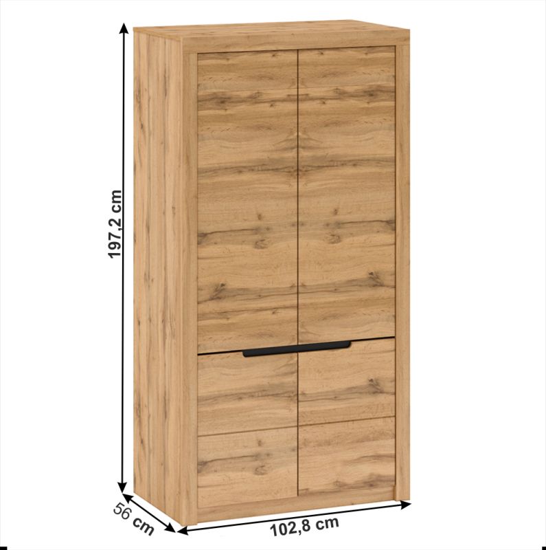 Skriňa, 103cm, kombinovaná, dub wotan, TORONTA F