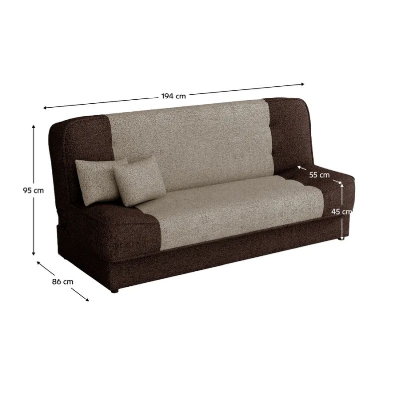 Rozkladacia pohovka, látka hnedá, svetlohnedá, ASIA NEW