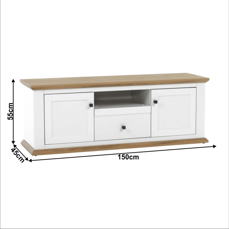 RTV stolík, 150cm, biely, dub grand, LEON MZ15