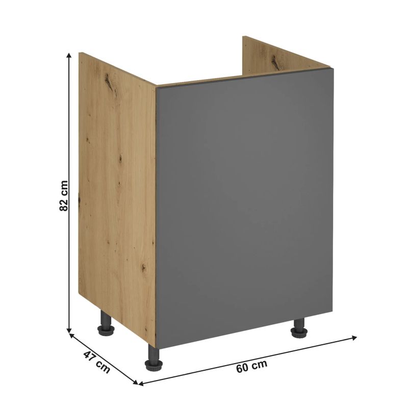 Drezová skrinka, 60cm, dub artisan, sivý mat, univerzálna, LANGEN D60Z