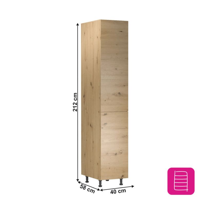 Vysoká potravinová skrinka, 60cm, dub artisan, univerzálna, LANGEN D40SP