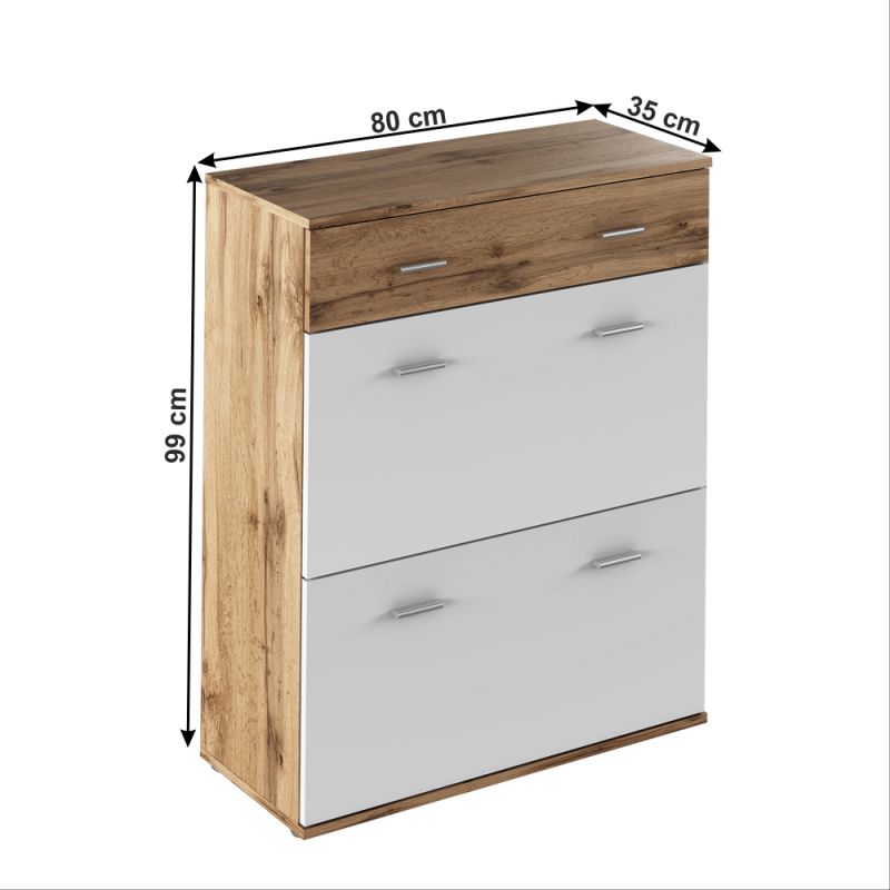 Komoda, 80cm, kombinovaná, dub wotan, biela, CYRIL TYP 4