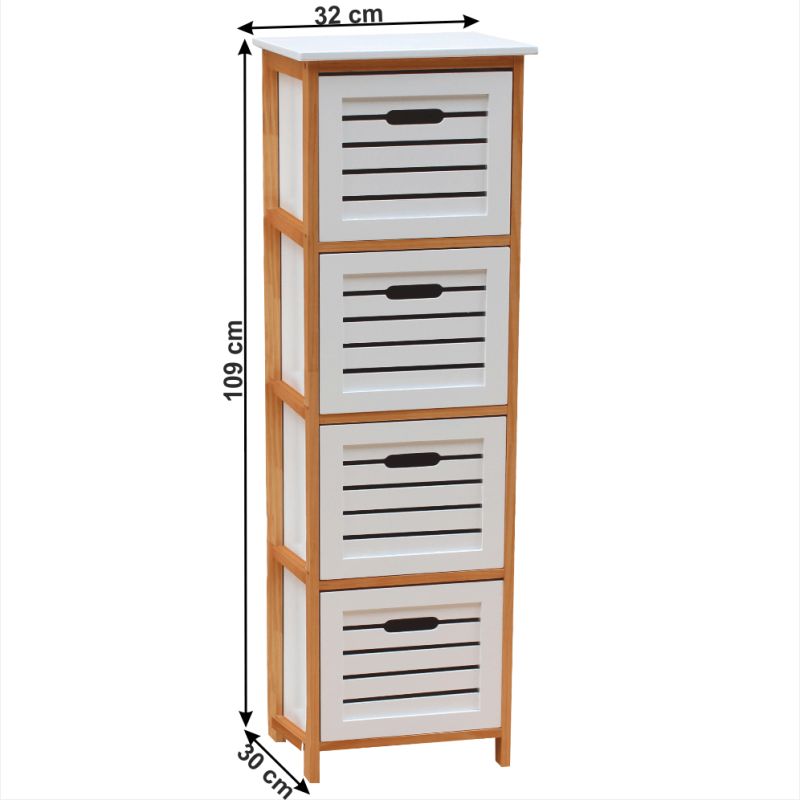 Komoda, 32cm, 4 zásuvková, biela, prírodná, TALAS