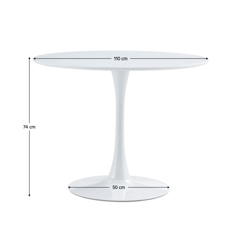 Jedálenský stôl, okrúhly 110cm, MDF, biely, REVENTON NEW