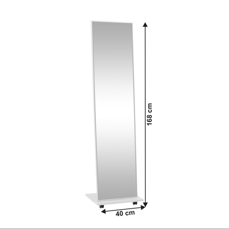 Zrkadlo na kolieskach, 40x168cm, biele, NEPTUN